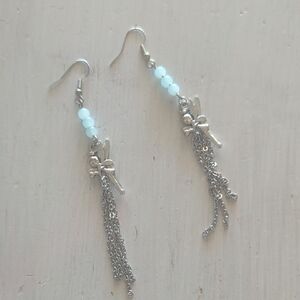 Silver and White Beaded Dangle Earrings